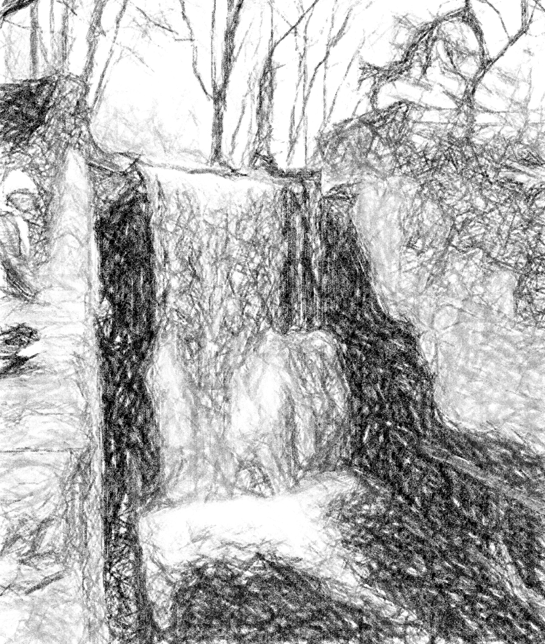 Dessin de la chute d'eau de la Morges
